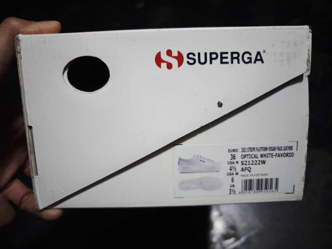 SUPERGA platform leather/pu white sneakers US6 (Category: Sneakers) located in Manila. Submitted by ickaikai (Listing ID 1379468107, Image 2). Description: once or twice lang nagamit, maliit kasi saken. hindi ko nadin nasusuot. can do lalamove, kayo magbook shoulder ng buyer can do meet up at One Ayala or Ayala MRT station weekdays only, or petron espana blumentrit can do JNT, pero payment first via GCash..