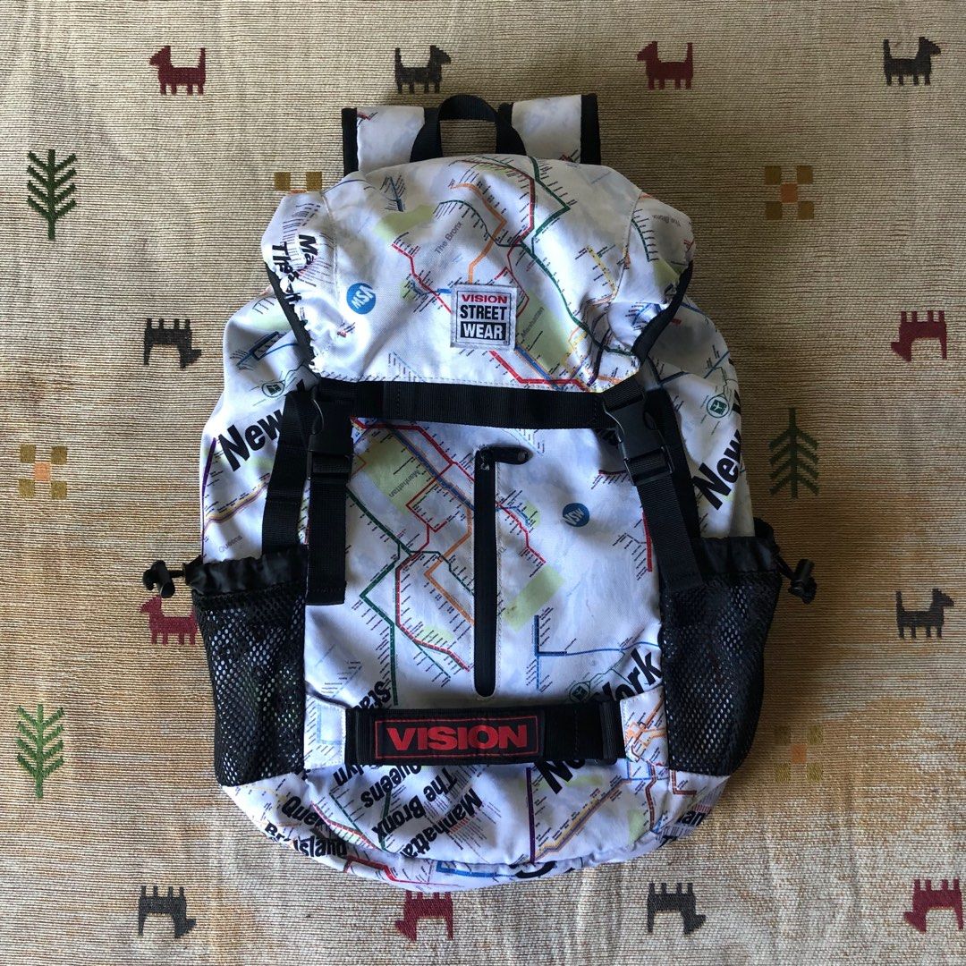 Vision Streetwear Skate Bag (Category: Backpacks) located in Malaybalay. Submitted by haulsome (Listing ID 1379329813, Image 1). Description: Vision Street Wear Skatebag -Rare Print Pattern, Manhattan Map -32L capacity -No flaws -Comes with free Vision T shirt 2000 php, shipping fee not included.