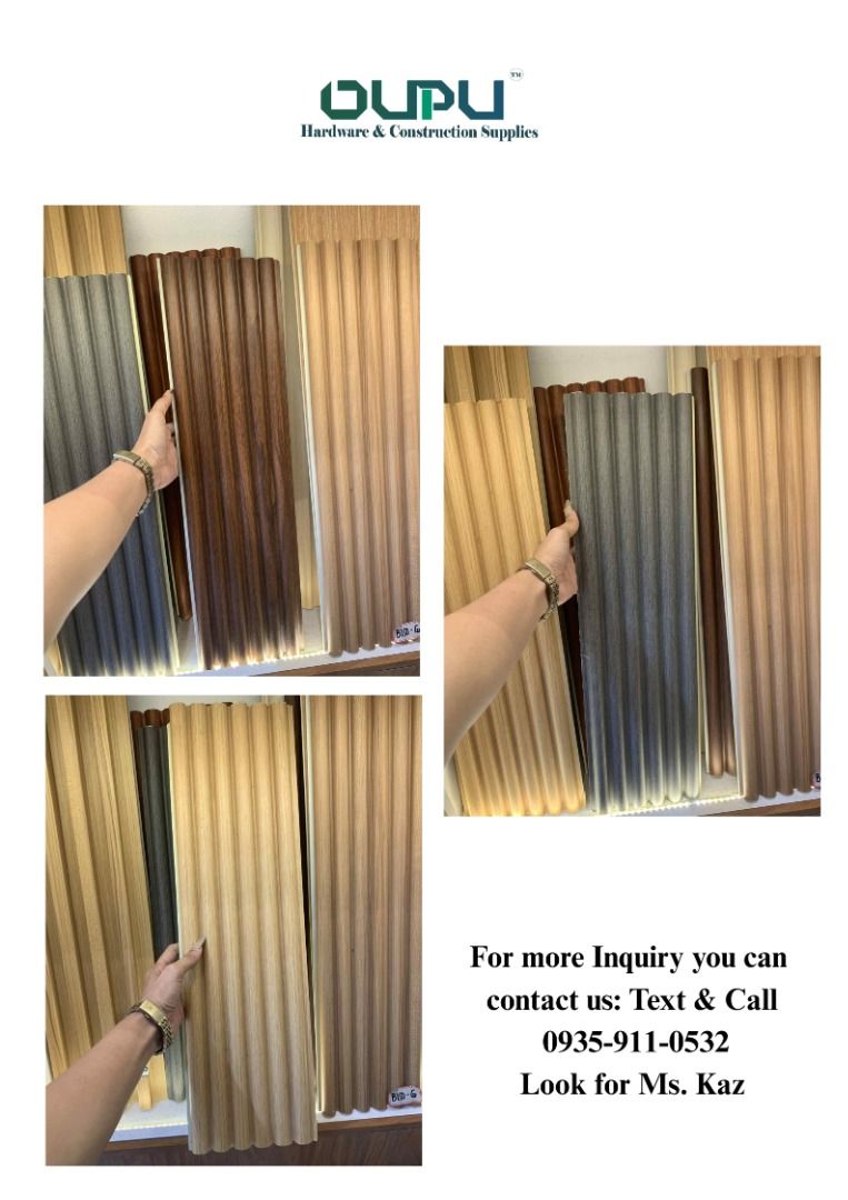 WPC Wall Panel (INDOOR) (Category: Wall Decor) located in Caloocan City. Submitted by kazandra_rivera-37346 (Listing ID 1379524004, Image 2). Description: "Panels that bring texture, tone, and elegance to every wall." WPC WALL CLADDING (Indoor) (9.5FT.) • '4 in 1' WPC Fluted Wall Panel - 2.95m X 15cm X 24mm Other Accessories: 🖇️ J CLip (edging) 🖇️ H Clip (connector) 🖇️ External/69 and Internal/96 🖇️ Cornesa/144 🖇️ Black Screw 🖇️ Wall Angle 