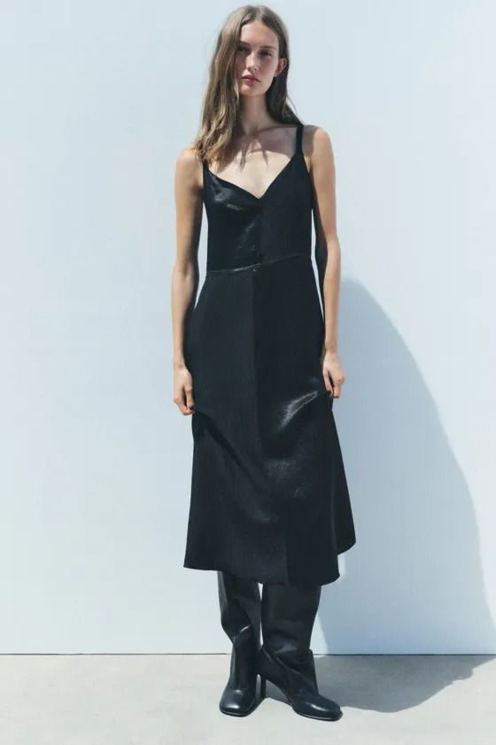 ZARA BLACK SATIN EFFECT SLIP DRESS ZW COLLECTION, Fesyen Wanita