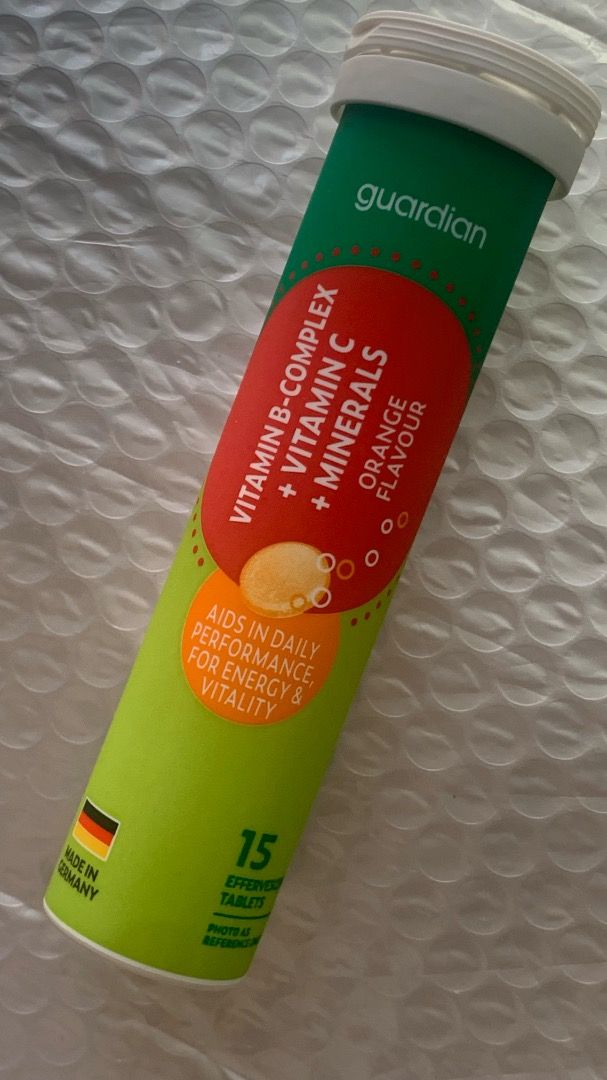 [462025] Guardian Vitamin B-Complex + Vitamin C + Minerals Effervescent 15 Tabs (Category: Vitamins & Supplements) located in Singapore. Submitted by ridersclub (Listing ID 1379629514, Image 1). Description: Made In Germany Exp Date 18 Nov 2026 Paid postage w tracking is available for $3.50 per order. Poly mailer bag can easily hold 6 tubes or more. Aids In Daily Performance, For Energy & Vitality No Added Starch, Yeast, Wheat, Corn, Soy, Dairy O