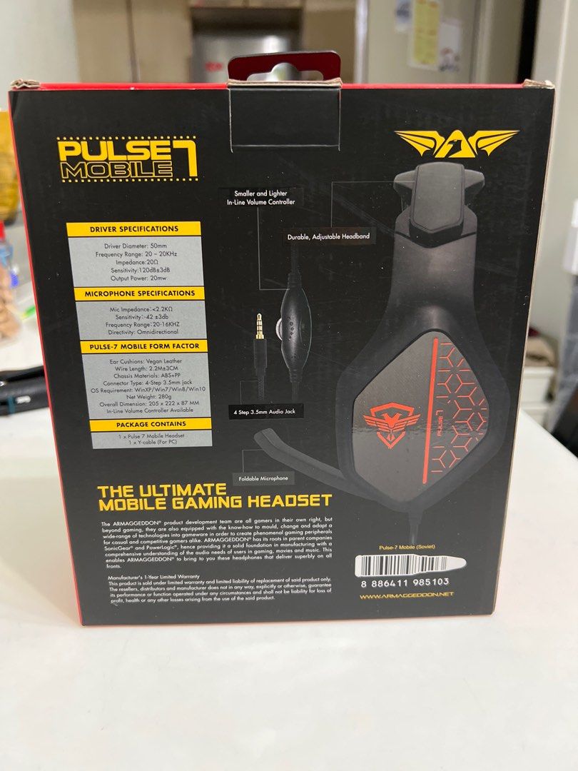 Armaggeddon Pulse 7 Mobile Gaming Headset (Category: Headphones & Headsets) located in Singapore. Submitted by kurumi0_0 (Listing ID 1379668565, Image 1). Description: Brand new Armaggeddon Pulse 7 Mobile gaming headset. Features extra bass and a built-in microphone. Designed for mobile gaming. Comes with a 3.5mm audio jack. Perfect for immersive gaming experiences on the go. Got it as a gift, but i dont rlly need another headphone rn.