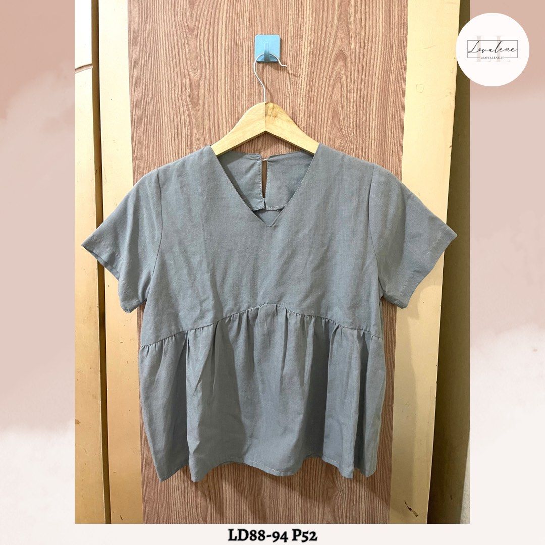Grey Gray Peplum Top Blouse Blus Abu Ruffle Atasan Wanita Women's