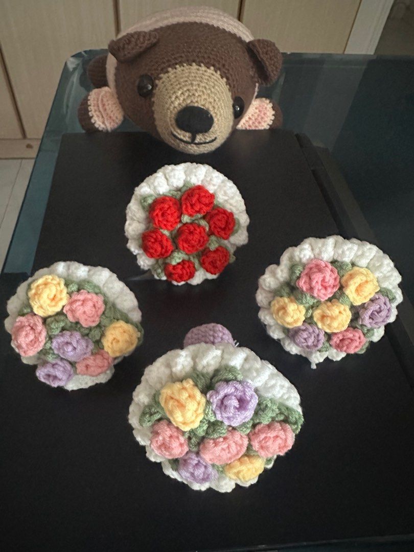 Handmade Crochet Flower Small Bouquet (Category: Handmade Craft) located in Singapore. Submitted by chris_v_ (Listing ID 1379594207, Image 2). Description: Set of handmade crochet small bouquet. Unique flower design with vibrant colors. Approximately 7cm in diameter. $12 each.