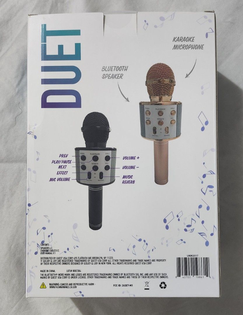 IJOY 2 Bluetooth Karaoke Microphone Duet Mics Sync (Category: Microphones) located in Marikina City. Submitted by mgfc926 (Listing ID 1379570307, Image 2). Description: The image shows the iJoy Duet 2-Pack True Wireless Bluetooth Karaoke Microphones. S Features: This set includes two Bluetooth-enabled wireless microphones for a duet experience offering up to 5 hours of playtime and a range of up to 32 feet from the connected device. S Voice Effec