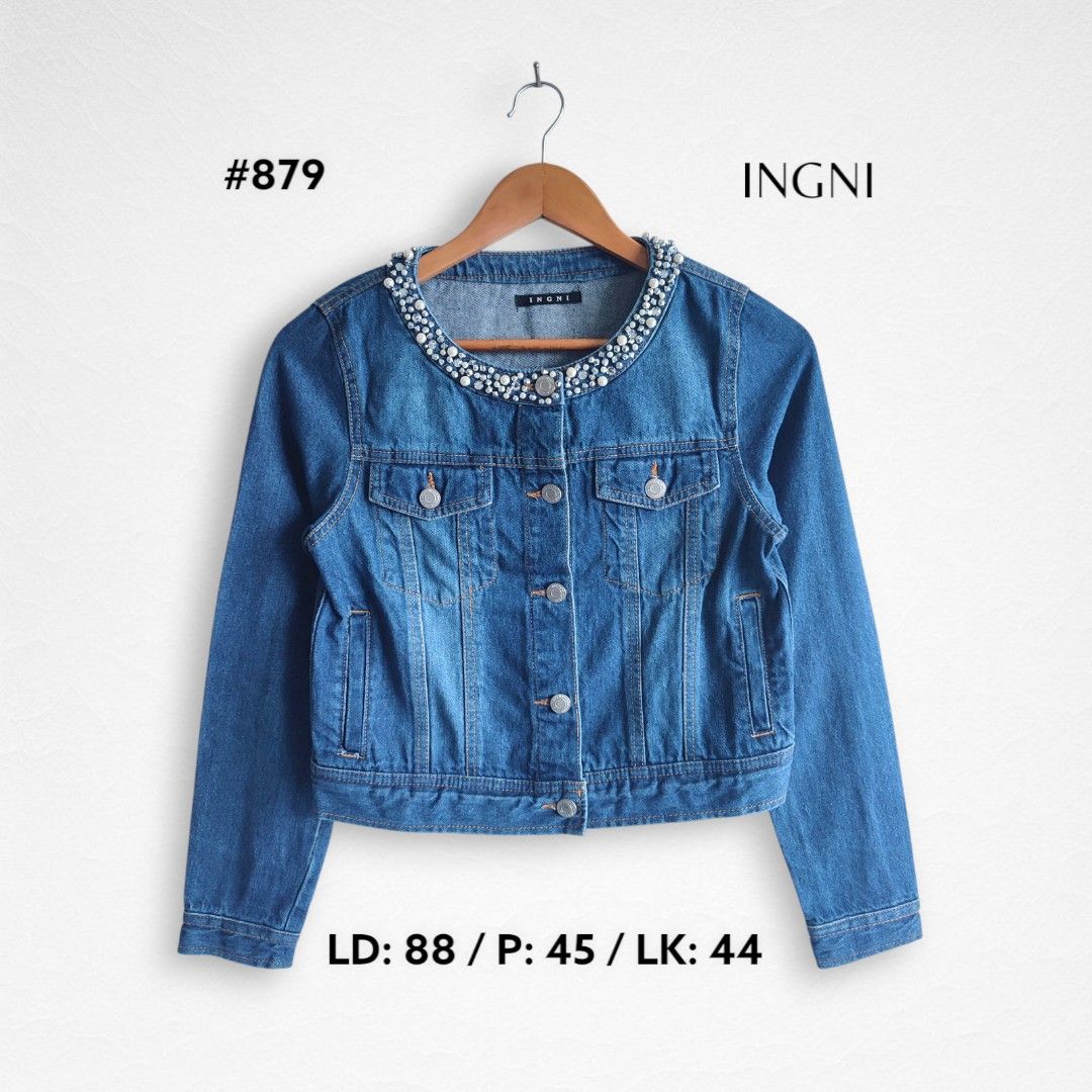 Ingni Jaket Denim Jeans Crop Payet Leher #879