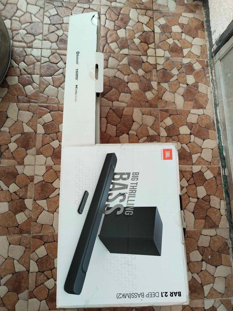 JBL Soundbar with subwoofer (solid sound!) (Category: Soundbars, Speakers & Amplifiers) located in Mandaluyong City. Submitted by kai.gt (Listing ID 1379656240, Image 1). Description: Used for 2-3mos Complete with box.