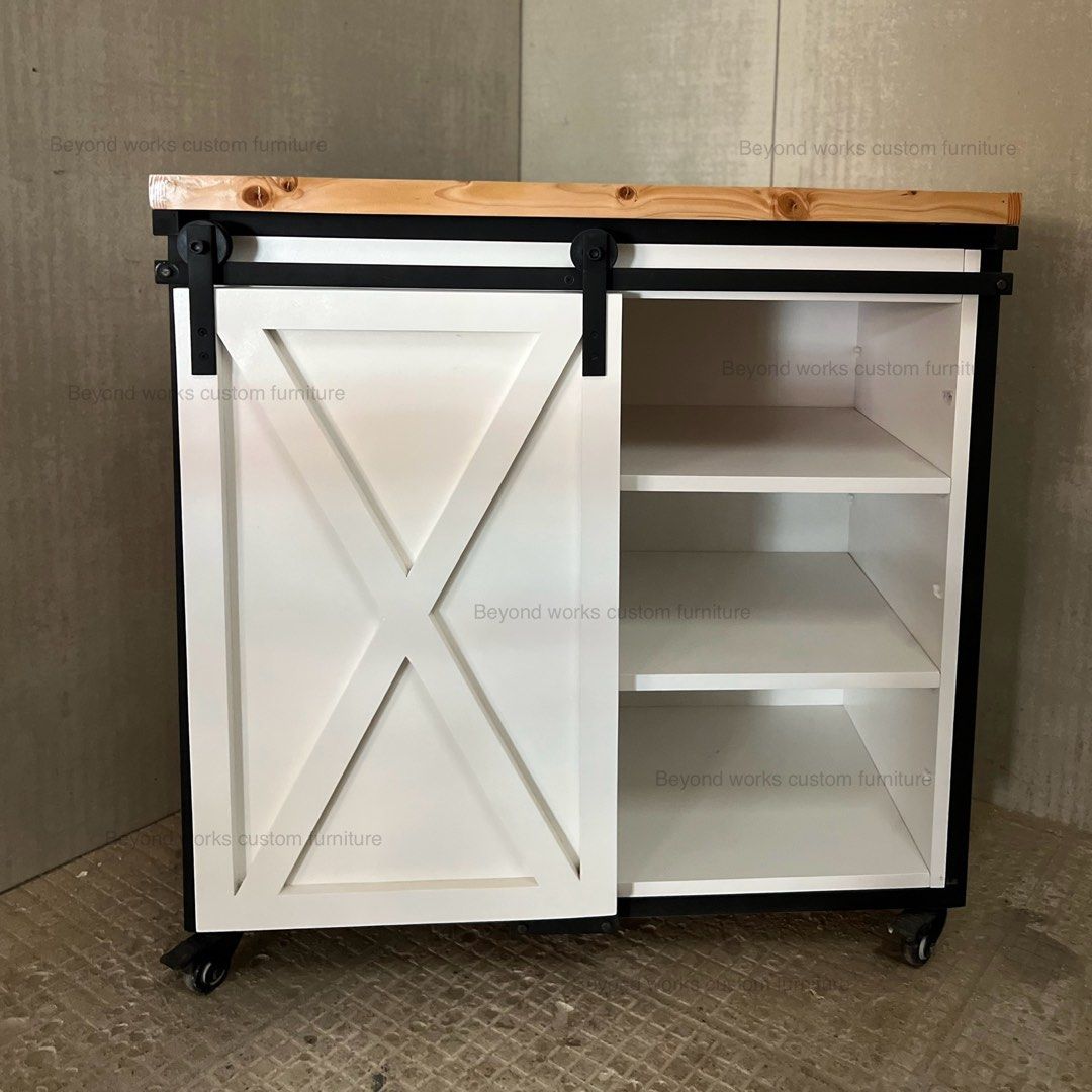 Kitchen Cabinet with pull out dish rack (Category: Food Organization & Storage) located in Manila. Submitted by jennyromulo (Listing ID 1379529079, Image 2). Description: Kitchen Cabinet with pull out dish rack Solid Wood Top- Sliding Barn Door White Duco Finish.