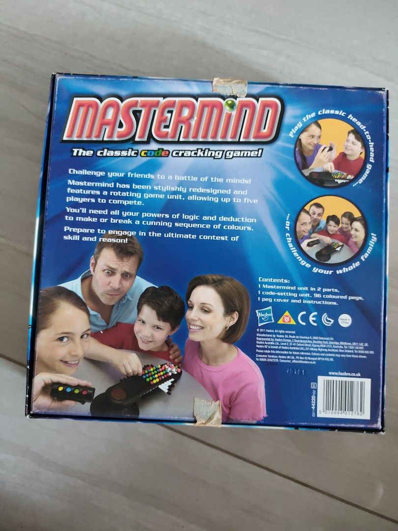 Mastermind Board Game - Classic Code Cracking (Category: Board Games & Puzzles) located in Singapore. Submitted by jade_hero (Listing ID 1379603845, Image 2). Description: - Classic Mastermind game - For up to 5 players - Game in good condition - Perfect for family game nights.