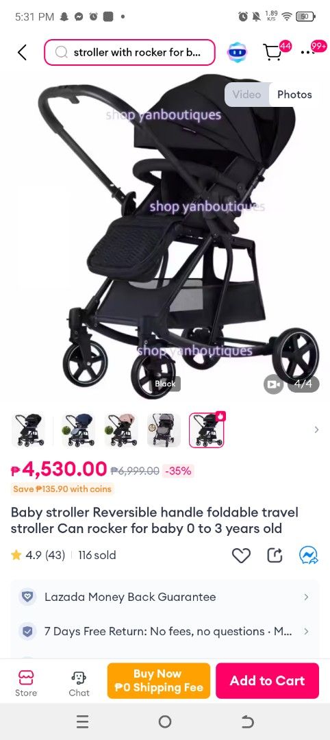 Multifunctional Stroller (Category: Strollers) located in Bacoor. Submitted by directsupplier88 (Listing ID 1379602848, Image 2). Description: reversible handle newborn to toddler 5 point seat belt Stroller rocking brake system LIKE NEW TALAGA TO High quality.