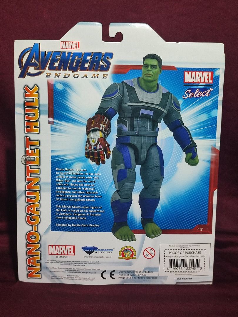 NANO GAUNTLET HULK, sealed - Marvel Select Avengers Endgame MCU Infinity (Category: Figurines & Statues) located in Angeles City. Submitted by moretoys4u2024 (Listing ID 1379559795, Image 2). Description: * Message me if you want to purchase * Message me if you want to purchase * Message me if you want to purchase ` [ON HAND / AVAILABLE!!!] ` For other figures, msg me. ` [SHIPPING / PAYMENT:] =============== * via JRS ONLY * No to J&T/LBC/COP/COD