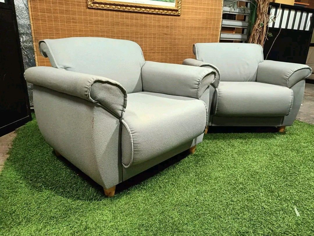 OLIVER Gray Modern Single Couch Sofa (Category: Sofas) located in Quezon City. Submitted by matetdevis13 (Listing ID 1379587854, Image 3). Description: OLIVER Gray Modern Single Couch Sofa 2pcs Price : 8500 for 2 34L x 27W x 16H seat height inches Sandalan height 26 inches In VERY good condition Code HOMEBOSS.
