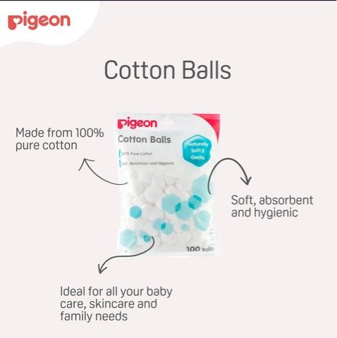 Pigeon Cotton Balls - 100% Pure Cotton (Category: Other Baby Bathing & Changing Needs) located in Singapore. Submitted by lovely_roses (Listing ID 1379660457, Image 1). Description: Brand new. Gentle touch for every little moment. These Pigeon Cotton Balls are made from 100% pure cotton, making them soft, absorbent, and hygienic. Ideal for baby care, skincare, and family needs. Each pack contains 100 balls..