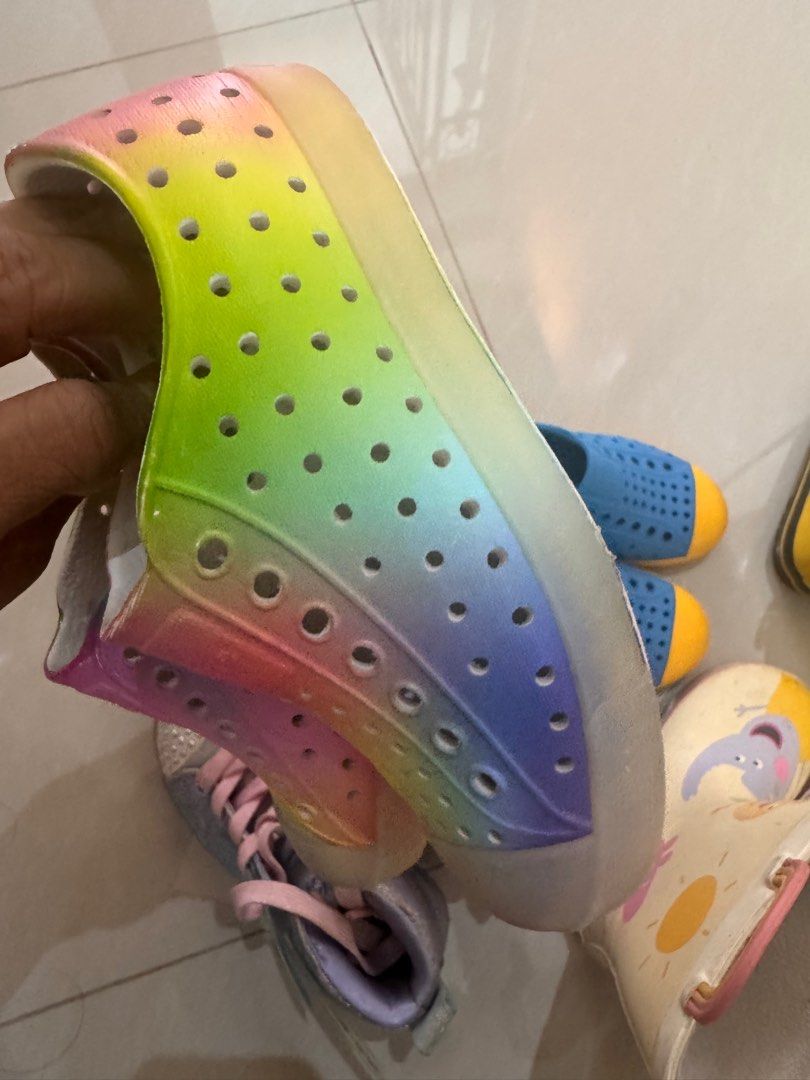 Shoes (Category: Babies & Kids Fashion) located in Singapore. Submitted by kaushalya.ranaweera (Listing ID 1379564071, Image 2). Description: Size 28 Native hardly worn. The Rainbow original price $99 and the blue &50.