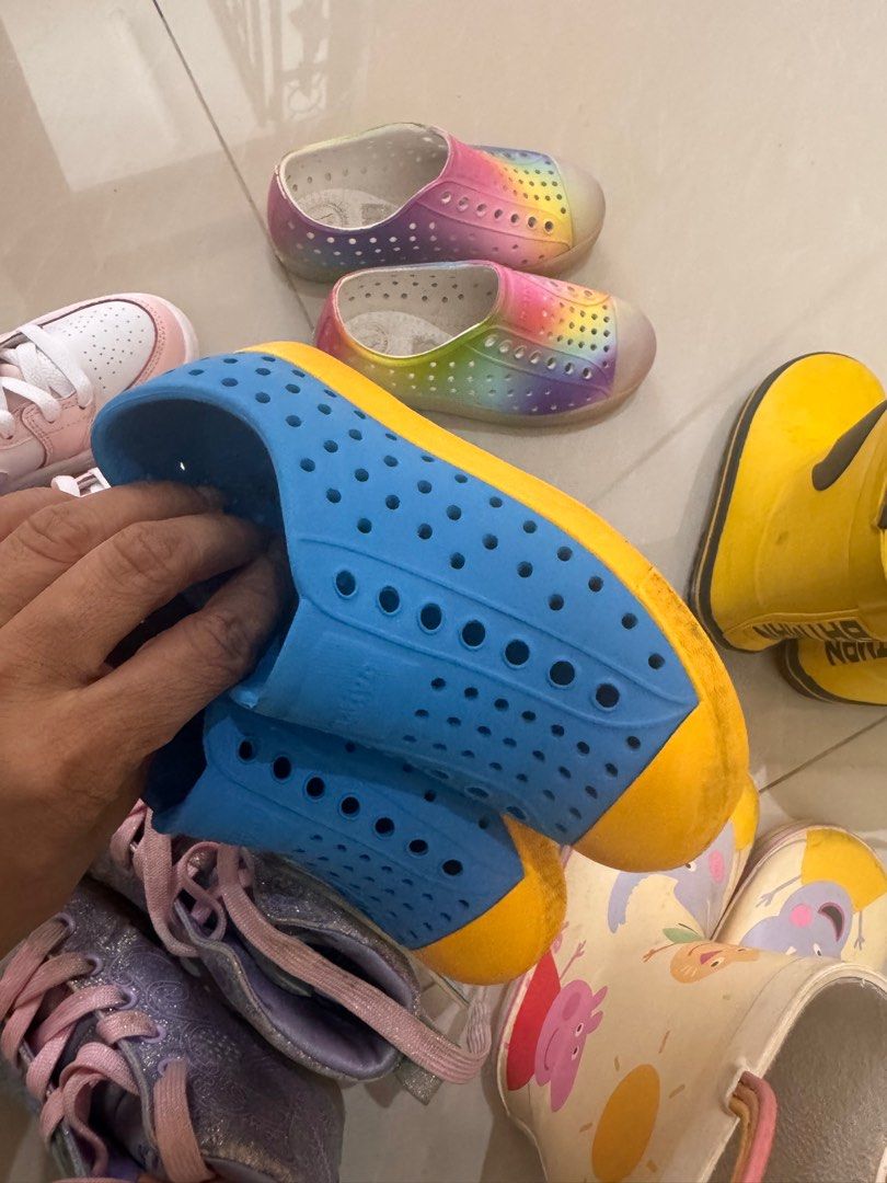 Shoes (Category: Babies & Kids Fashion) located in Singapore. Submitted by kaushalya.ranaweera (Listing ID 1379564071, Image 3). Description: Size 28 Native hardly worn. The Rainbow original price $99 and the blue &50.