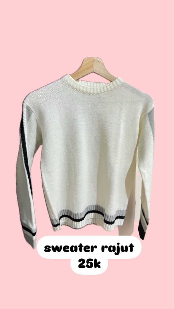 Sweater rajut putih, Fesyen Wanita, Pakaian Wanita, Atasan di Carousell