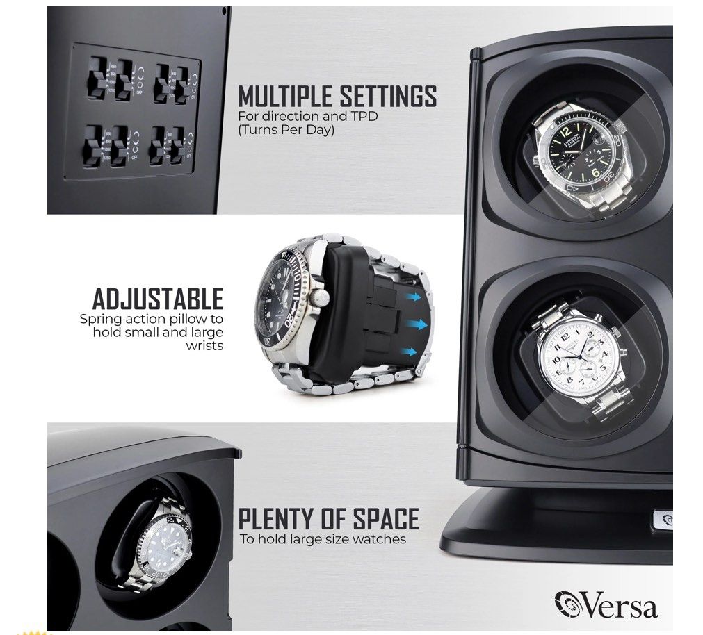 Versa watch winder (Category: Other Accessories) located in Singapore. Submitted by wwen88 (Listing ID 1379617364, Image 2). Description: Left two working, right two not working,still can use it for watch display RTP : USD 169.95 https://www.versawatchwinders.com/versa-automatic-quad-watch-winder-black-p-10.html.