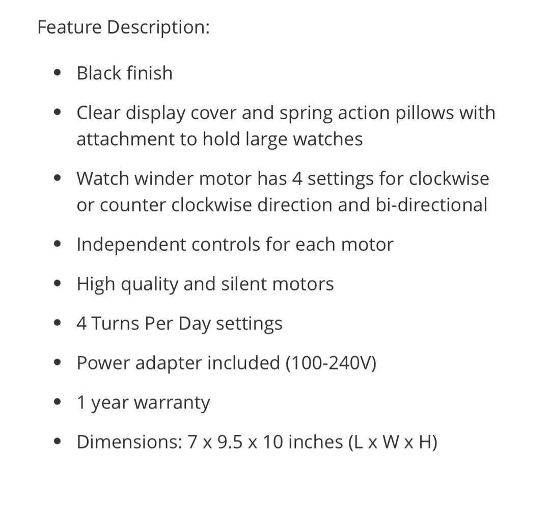 Versa watch winder (Category: Other Accessories) located in Singapore. Submitted by wwen88 (Listing ID 1379617364, Image 3). Description: Left two working, right two not working,still can use it for watch display RTP : USD 169.95 https://www.versawatchwinders.com/versa-automatic-quad-watch-winder-black-p-10.html.