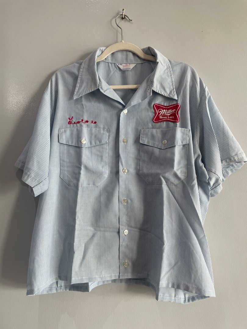 Vintage Miller Hickory Work Shirt (Cropped) (Category: Tshirts & Polo Shirts ) located in Manila. Submitted by 63607 (Listing ID 1379678511, Image 1). Description: Vintage Miller Hickory Work Shirt (Cropped) Best fits Large Boxy Width(Pit to Pit): 26 In Length: 24 In Condition: 8/10 Issues: Discoloration & Ink stains on Pocket 700 + sf.
