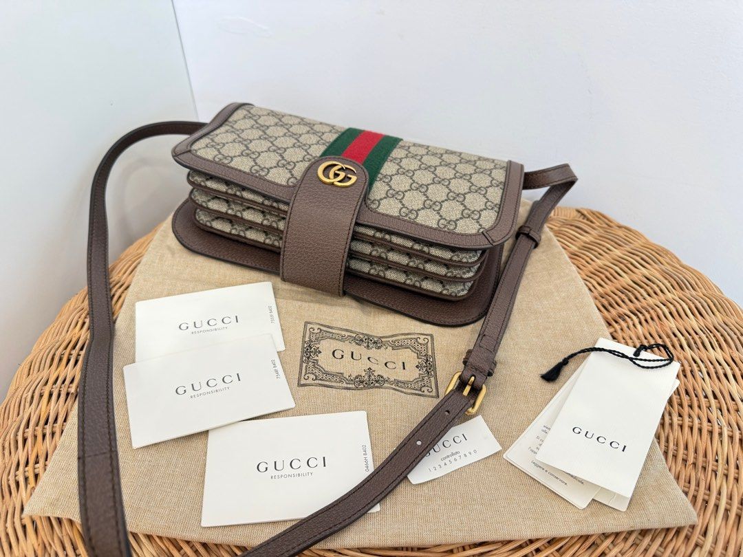 二手GUCCI綠紅綠pvc ophidia GG Supreme綠紅綠Trio三夾層斜背包548304