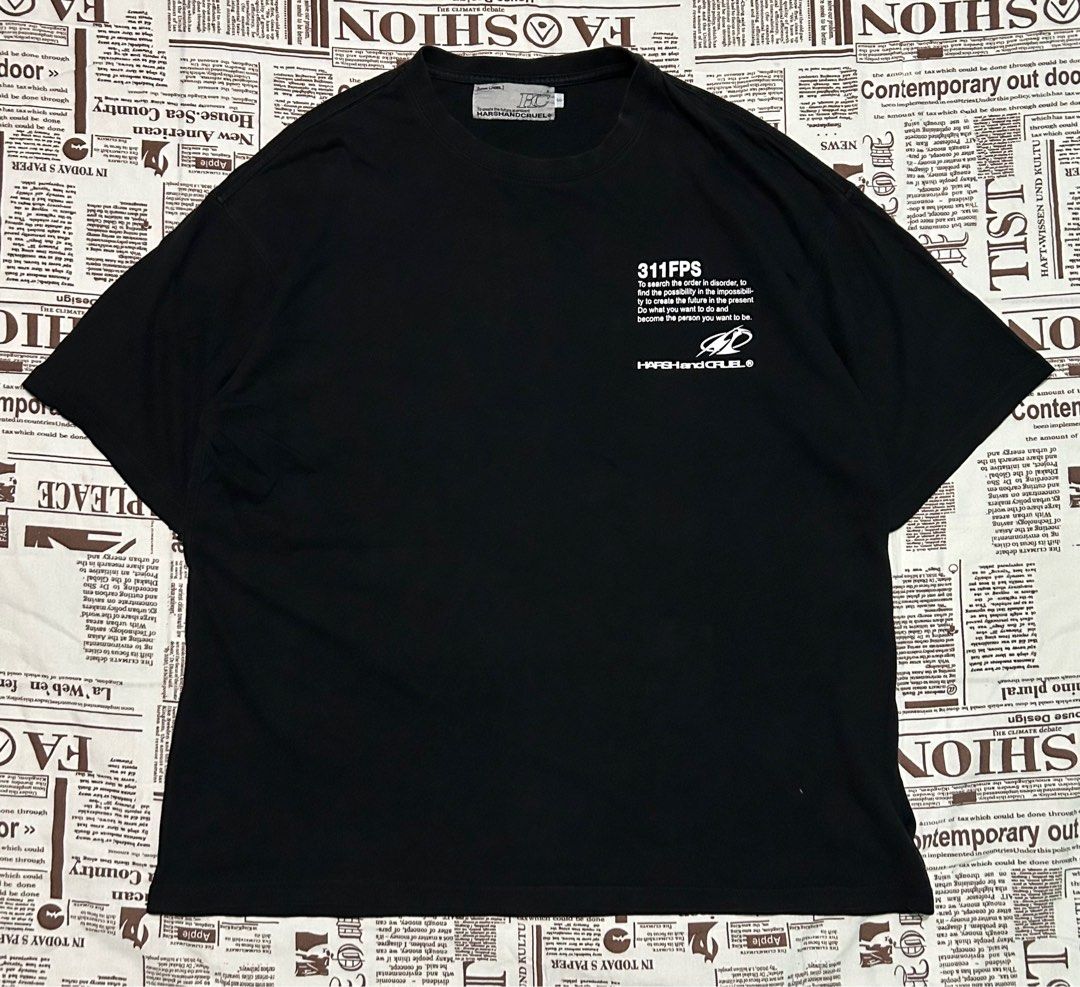 HARSH AND CRUEL "THE HAVOC" TEE (Category: Tshirts & Polo Shirts ) located in Daraga. Submitted by classicthreads.collective (Listing ID 1384178769, Image 3). Description: Dimensions Width: 22 Length: 26 Condition: 10/10 Issue/s: Crack prints (barely noticeable).