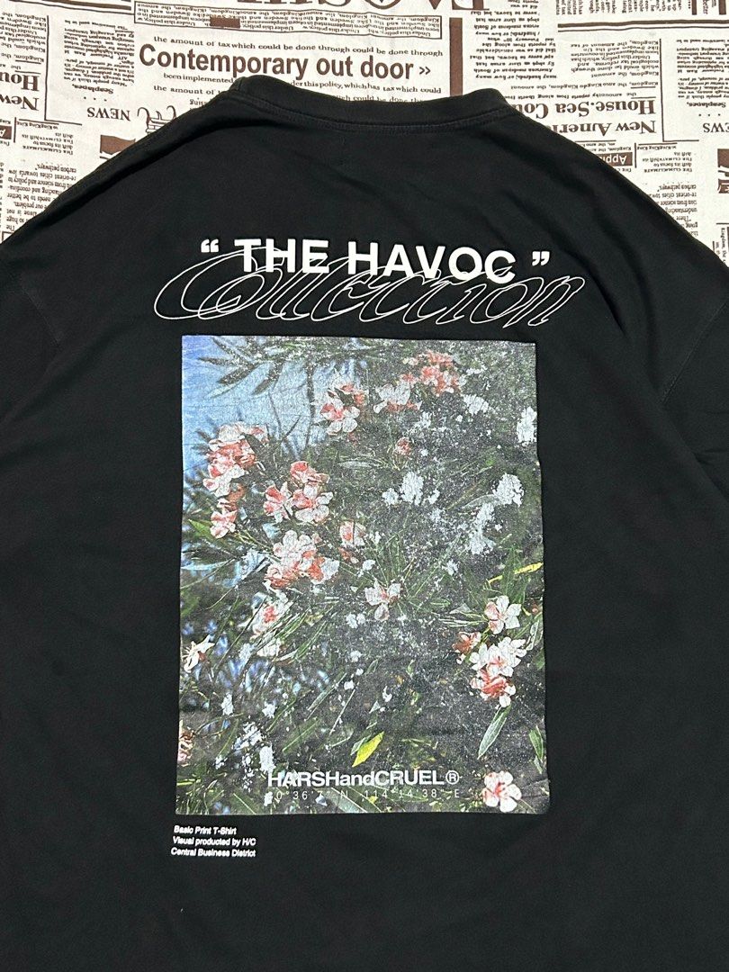 HARSH AND CRUEL "THE HAVOC" TEE (Category: Tshirts & Polo Shirts ) located in Daraga. Submitted by classicthreads.collective (Listing ID 1384178769, Image 2). Description: Dimensions Width: 22 Length: 26 Condition: 10/10 Issue/s: Crack prints (barely noticeable).