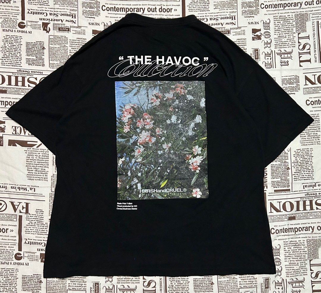 HARSH AND CRUEL "THE HAVOC" TEE (Category: Tshirts & Polo Shirts ) located in Daraga. Submitted by classicthreads.collective (Listing ID 1384178769, Image 1). Description: Dimensions Width: 22 Length: 26 Condition: 10/10 Issue/s: Crack prints (barely noticeable).