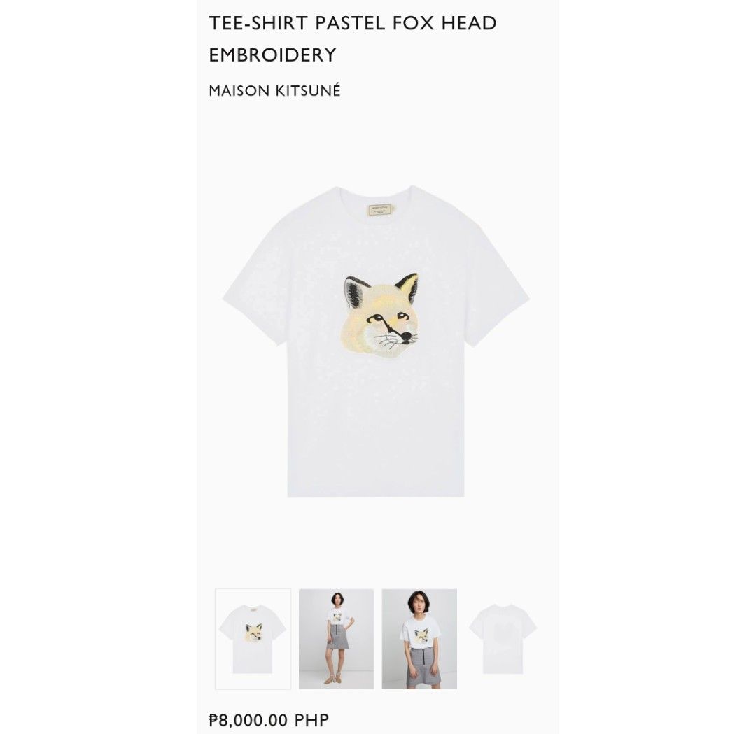 MAISON KITSUNE Fox Head Tee (Category: Luxury Apparel) located in Bacolod City. Submitted by bt_ph (Listing ID 1384218272, Image 2). Description: AUTHENTIC 100% Size: small Dimensions: 19.5 x 27.5 inches No issue.