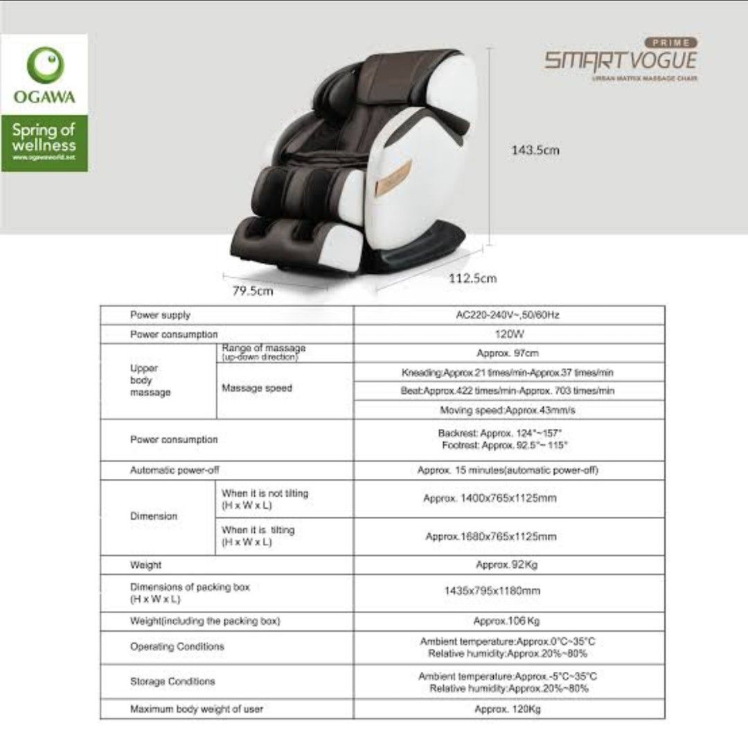 Ogawa smart vouge plus (Category: Massage Devices) located in Pasig City. Submitted by trisporthunter (Listing ID 1384085488, Image 2). Description: like new complete with manuals free delivery na. Downpayment needed.