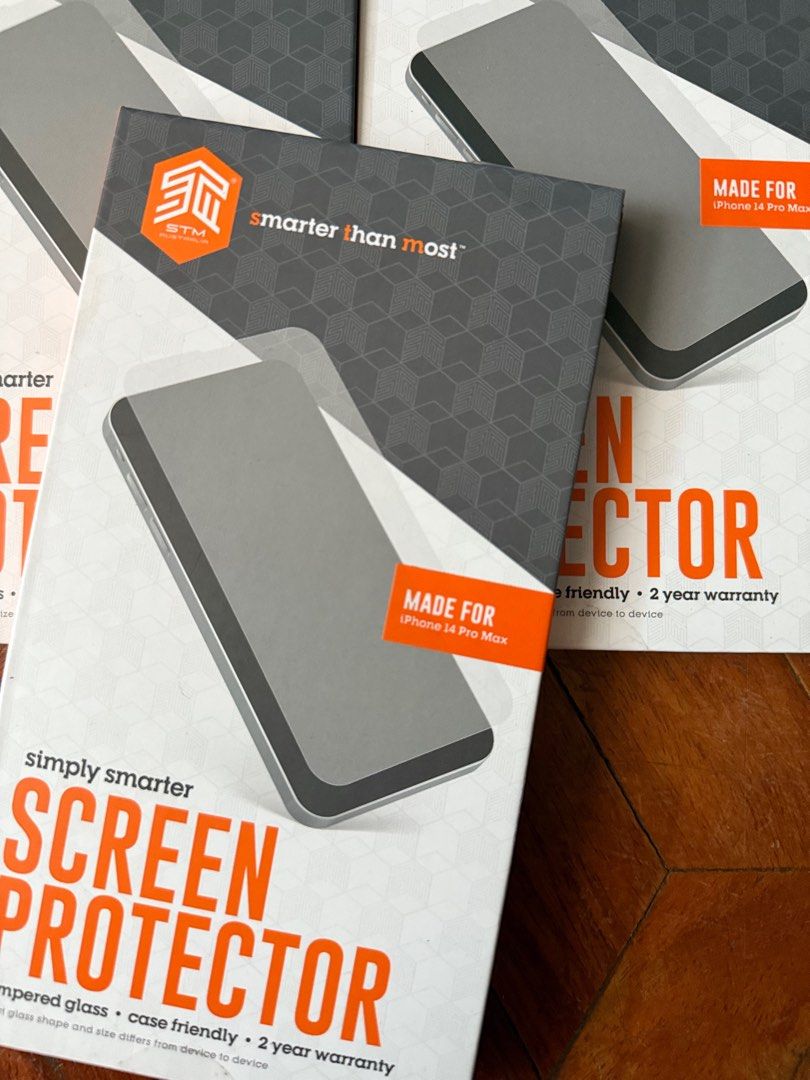Original STM Tempered Glass Screen Protector For iPhone 14 Pro Max (Category: Other Mobile & Gadget Accessories) located in Manila. Submitted by razelysonn (Listing ID 1384200415, Image 2). Description: Fixed price :).