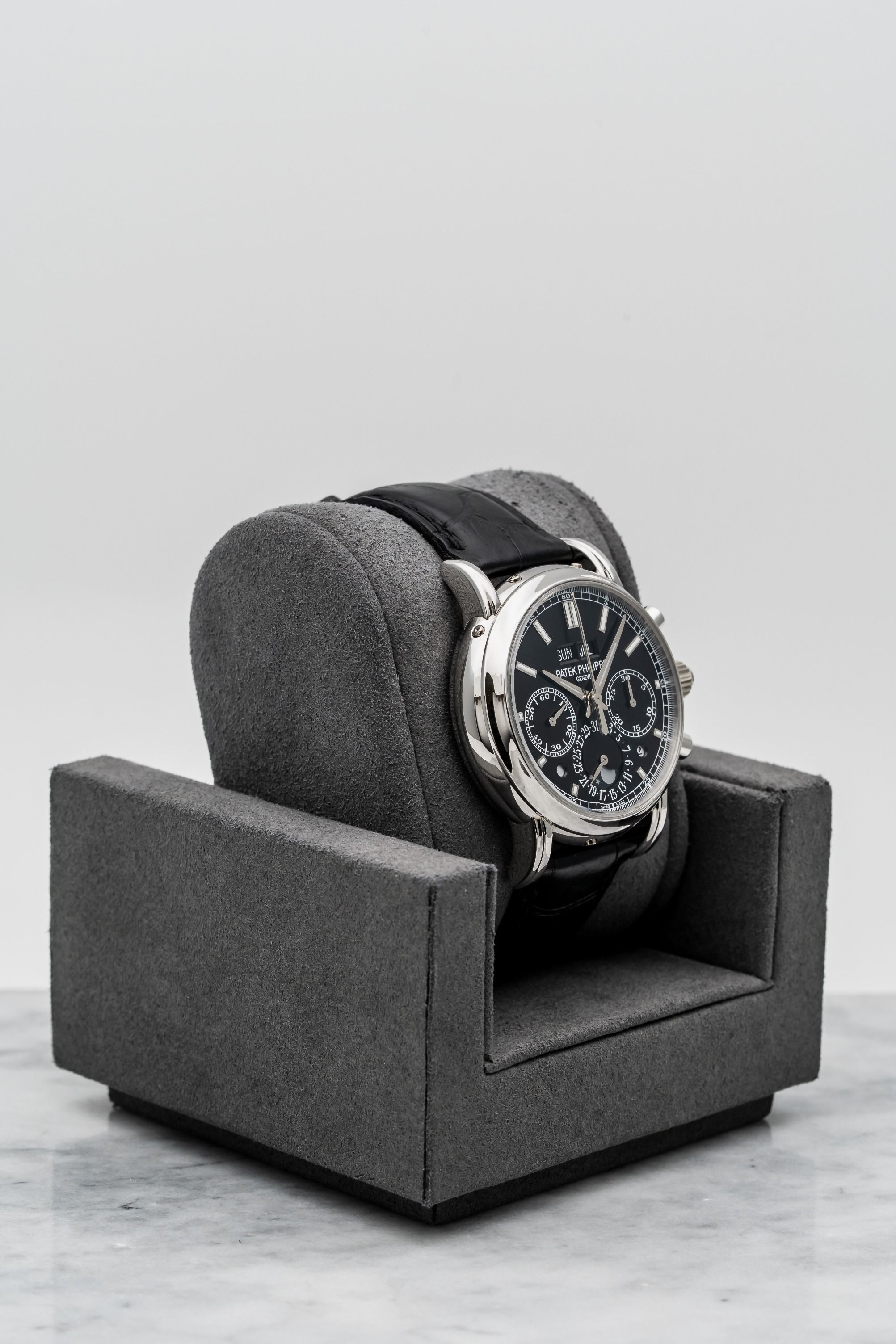 Patek Philippe 5204P-011 – Split-Seconds Chronograph Perpetual Calendar, Platinum • Watch Only (Category: Watches) located in Singapore. Submitted by timetells (Listing ID 1384106620, Image 3). Description: Brand: Patek Philippe Model: Split-Seconds Chronograph Perpetual Calendar Reference Number: 5204P-011 Year: Unknown Case Size: 40mm Case: Platinum Dial: Black Opaline with Applied White Gold Markers Strap: Black Alligator Leather Strap Movemen