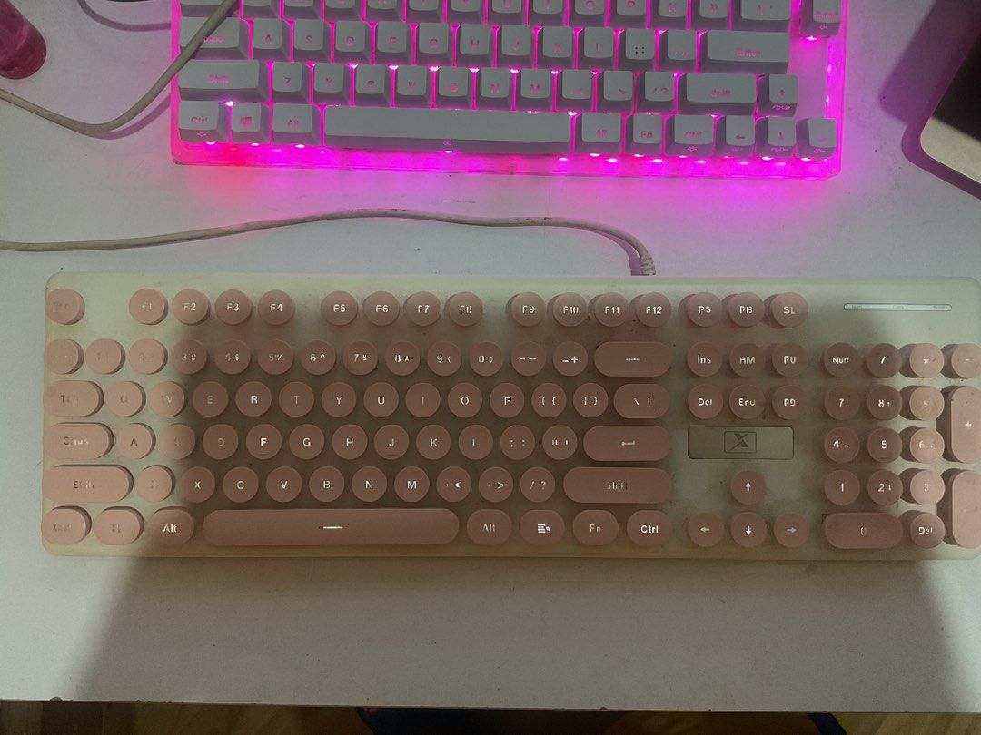 Pink Keyboard and Mouse (Category: Computer Keyboard) located in General Trias. Submitted by tmbychc (Listing ID 1384203773, Image 1). Description: Soft touch, experience the fun of tapping: fully consider the fit of your fingers and the keyboard to avoid slipping during fast typing. Soft backlight, clear characters and not glaring: the light is natural and comfortable, avoiding dazzling light directly on the eyes, and alleviating the visual fati