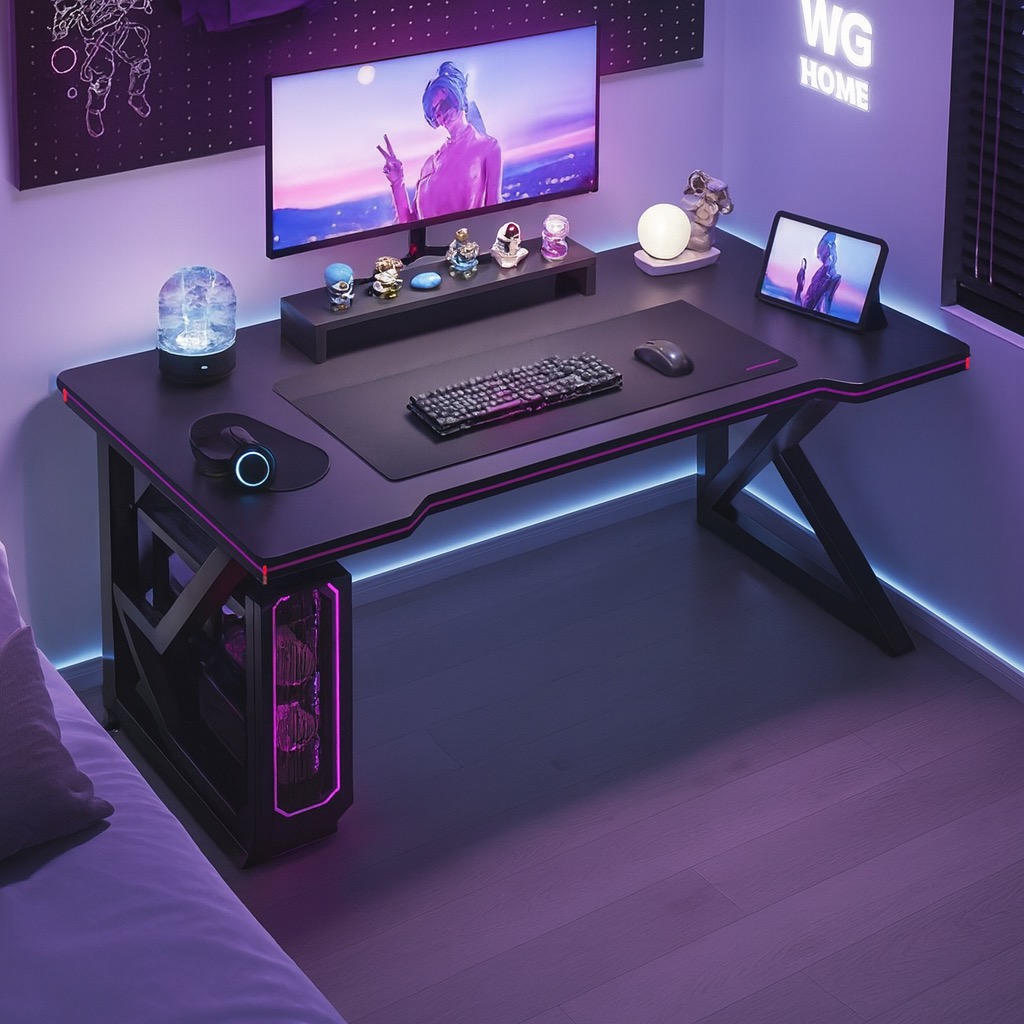RGB Gaming Desk | LED Edge Computer Table | Wide Surface Setup Desk ...