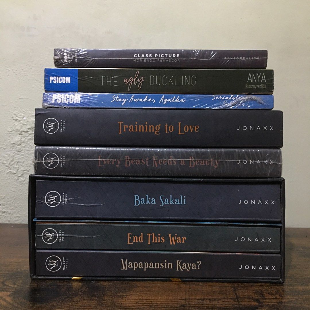 Wattpad Books (Category: Storybooks) located in Dagupan City. Submitted by einalem.declutters (Listing ID 1384180483, Image 1). Description: •Class Picture: Moriendo Renascor (sealed but with flaw) - 150 •The Ugly Duckling - 100 •Stay Awake, Agatha (sealed) - 130 •Training to Love - 230 •Every Beast Needs a Beauty (sealed) - SOLD •Alegria Boys Series Set - 1000 these are preloved books so manage your expectation as some has foxing and tanned page