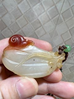 (一體成形無拼接 純手工)幸福瓜果小蝸牛「壽山石」人手雕刻手把件64243208489089110