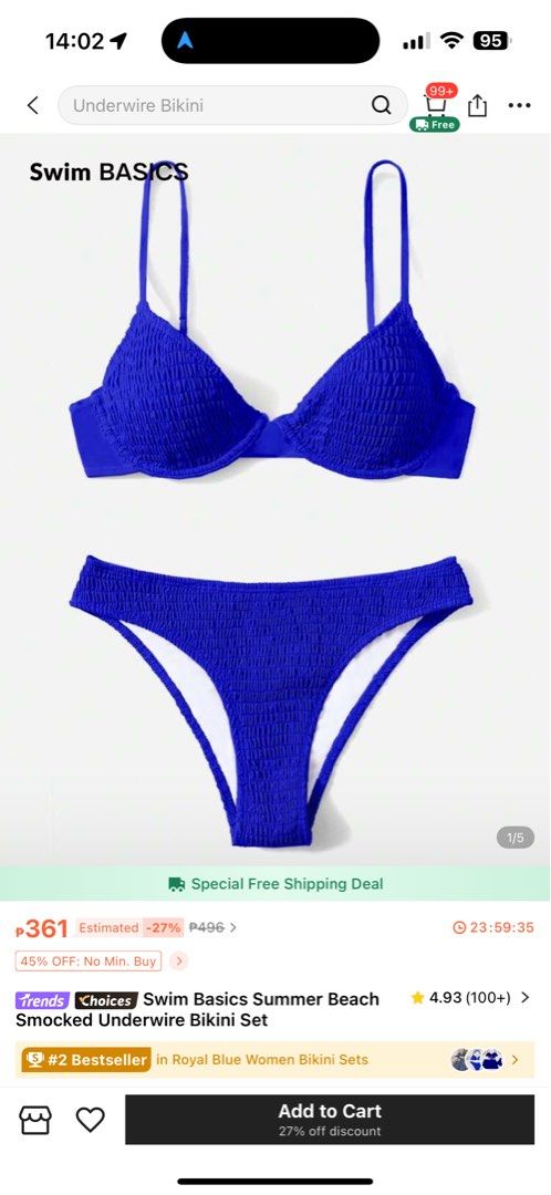 Blue Shein Swim Basics Summer Beach Underwire Bikini Set 2pcs (Category: Announcements) located in Manila. Submitted by airayanuaria (Listing ID 1385912541, Image 1). Description: Once used shein blue bikini under wire set Lalamove ready With pouch Size Small.