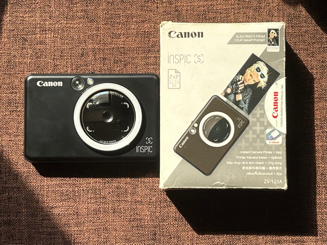 Canon Inspic (Category: Cameras) located in Las Pinas. Submitted by yarbel (Listing ID 1385842131, Image 1). Description: canon inspic instant camera printer - allows immediate printing of photos taken - no ink cartidges needed - has front-mounted mirror for selfies - features front ring light and customizable flash - can connect to phone via bluetooth or canon app (scan qr code) - can print photos taken directly from phone - insert micro SD card