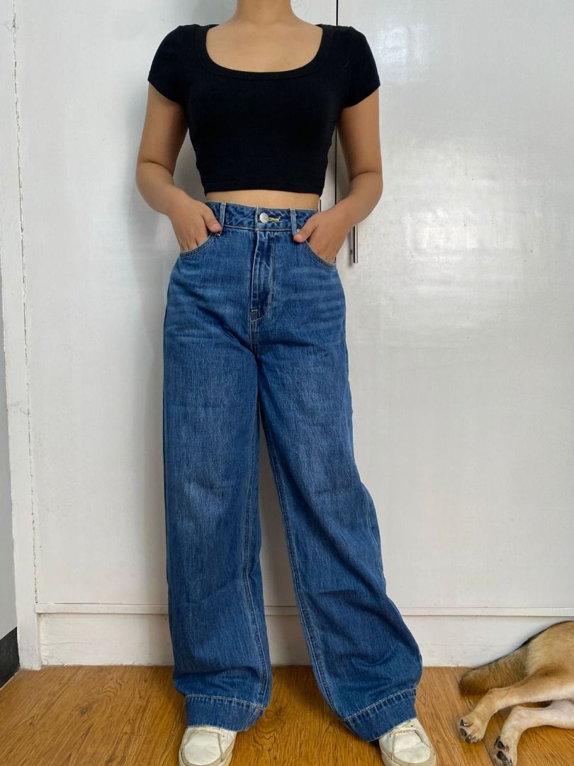 LEE highwaisted baggy jeans (Category: Jeans) located in Quezon City. Submitted by lukacanthrift (Listing ID 1385921724, Image 3). Description: Lee X-Line high waisted jeans in deep blue. Classic baggy fit. W: 28" L: 42" R: 12" Model's measurements: W: 24" H: 5'4".
