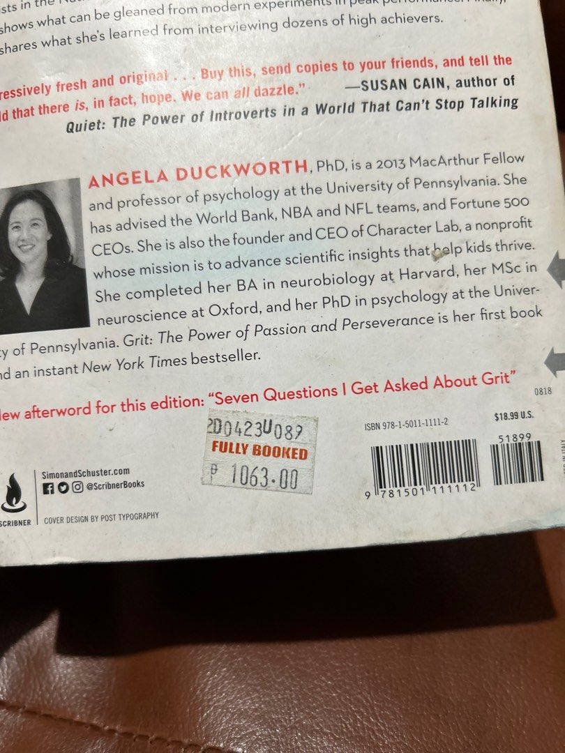 Grit by Angela Duckworth (Category: Storybooks) located in Quezon City. Submitted by loveduseditems (Listing ID 1385819662, Image 3). Description: Have not read it Bought it from Fully Booked at ₱1063 .