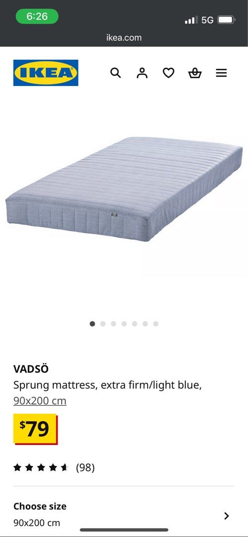 2025] IKEA VADSÖ Sprung Mattress 90x200cm, Furniture Home