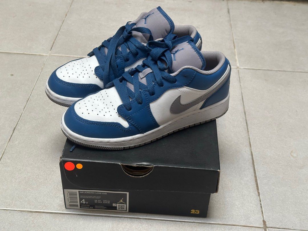 Jordan Low True Blue Cement French Blue (S) 4Y, Fesyen Wanita