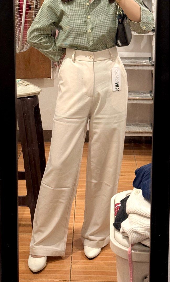 Wide Leg Trousers (Category: Other Bottoms) located in Malabon City. Submitted by moideclutter (Listing ID 1385995295, Image 2). Description: Get 2 for 300 Black - used once Almond - brand new w/o tag Size S - best fits 26-27 RFS: too big on me.