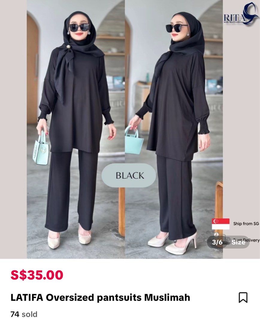 Modest sets (Category: Baju Kurung & sets) located in Singapore. Submitted by wildflowerr (Listing ID 1385874349, Image 2). Description: washed and kept very well! Almost perfect $18 each Take all 3 for $48 1st item Grey high low 2nd item with the elastic sleeve is actually navy blue 3rd item is blueish purple shade .
