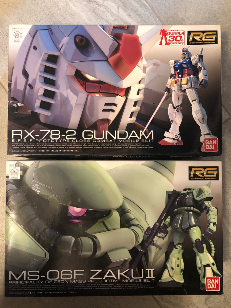 RG 1/144 Gundam & Zaku 高達 & 渣古 模型2盒, 興趣及遊戲, 玩具 & 遊戲類 - Carousell