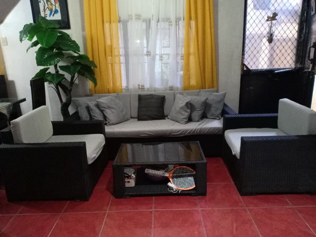 Rattan Sala Set (Category: Sofas) located in Caloocan City. Submitted by asidik (Listing ID 1385844063, Image 3). Description: FOR SALE: Rattan Leathered White Sala Set – Tagaytay Custom Made 📍 Made in Tagaytay – Custom crafted quality 💺 Capacity: Big sala fits 7 persons Dimensions: Big Sala: Length – 7 ft | Width – 2.7 ft | Height – 2.2 ft Single Chair: Length – 2.7 ft Table: Length – 2.10 ft | Width – 1.8 ft | Height – 1.2 ft Features: ✔ Eleg