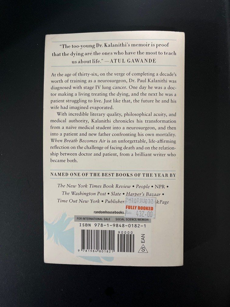 When Breath Becomes Air by Paul Kalanithi (Category: Storybooks) located in Quezon City. Submitted by carmellaaa (Listing ID 1385935938, Image 2). Description: Payment via GCash or BPi Shipping c/o buyer .