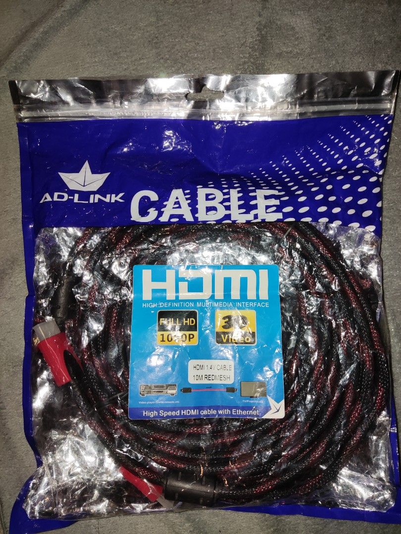 Ad-Link HDMI 1.4V Cable 10 Meters Red Mesh (Category: Cables & Adaptors) located in Quezon City. Submitted by gutterflower (Listing ID 1386167418, Image 1). Description: in good and pristine condition occasional use only 1080p/120hz - 2k/75hz - 4k/30hz meet-up areas: banawe, retiro, d. tuazon, gilmore.