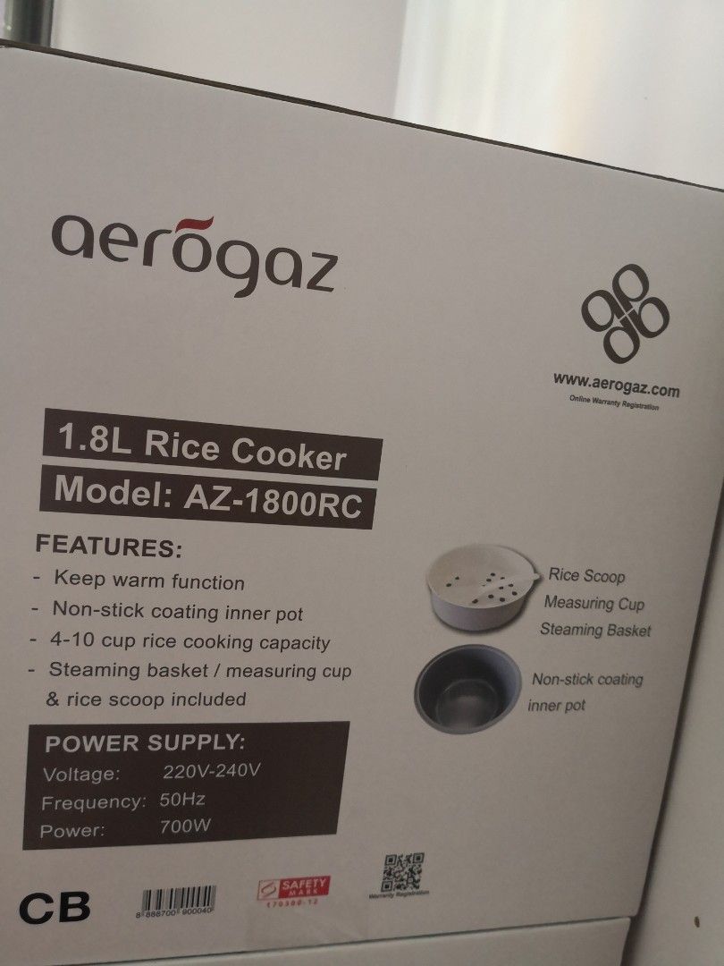 Aerogaz 1.8L Rice Cooker AZ-1800RC, TV & Home Appliances, Kitchen ...
