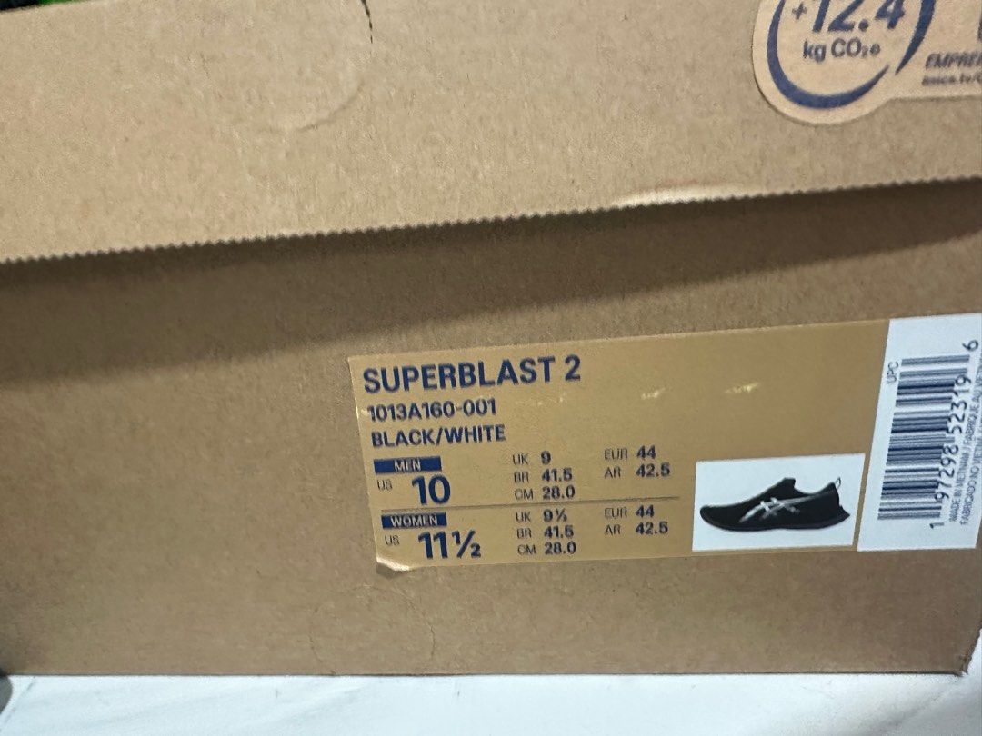 Asics Superblast 2 Black US10 (Category: Sneakers) located in Singapore. Submitted by slammedcars (Listing ID 1386012518, Image 3). Description: J<50km shoes Selling as not suitable 229.