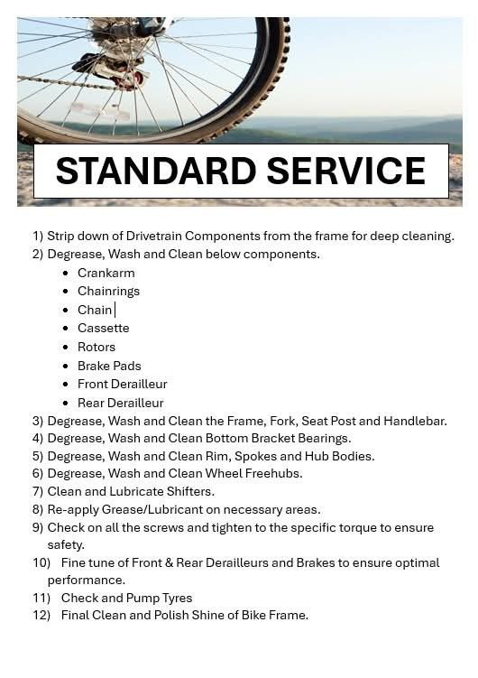 Bicycle Service and Maintenance Price List, Sports Equipment